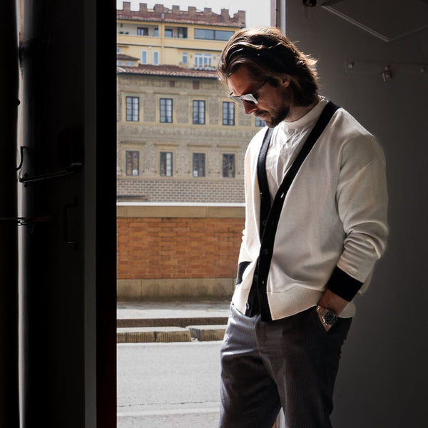 Del Toro Shoes Men's Vintage Fit Cardigan - Vintage White / Black Vintage White / Black