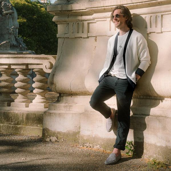 Del Toro Shoes Men's Vintage Fit Cardigan - Vintage White / Black Vintage White / Black