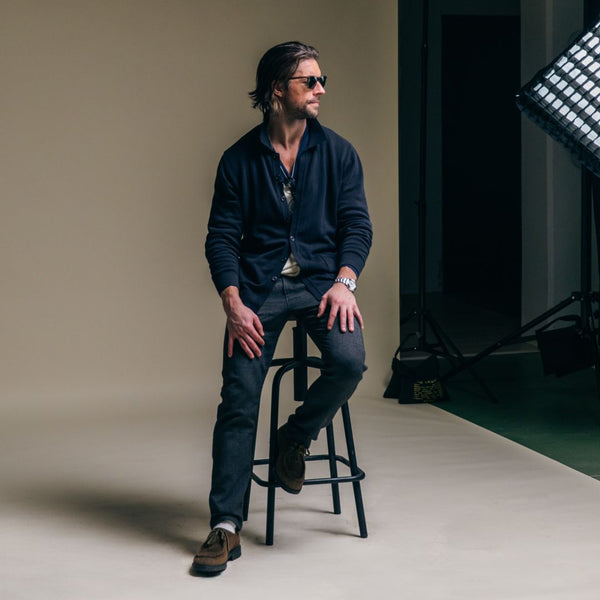 Del Toro Shoes Men's Vintage Polo Cardigan - Navy Solid Navy