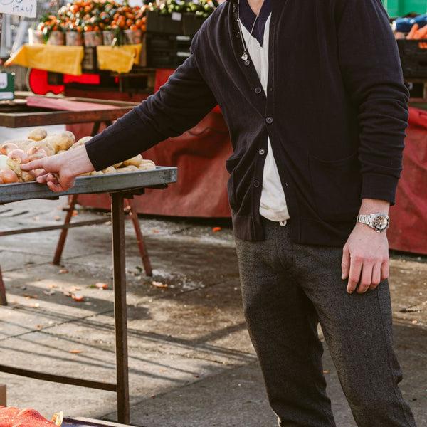 Del Toro Shoes Men's Vintage Polo Cardigan - Navy Solid Navy