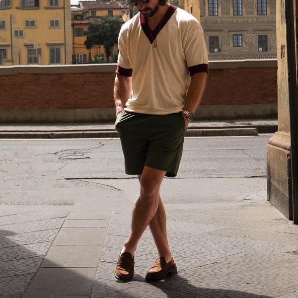 Del Toro Shoes Men's Vintage Short Sleeve V-Neck Sweater - Vintage White / Burgundy Vintage White / Burgundy