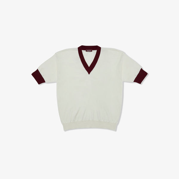 del toro shoes Men's Vintage Short Sleeve V-Neck Sweater - Vintage White / Burgundy Vintage White / Burgundy