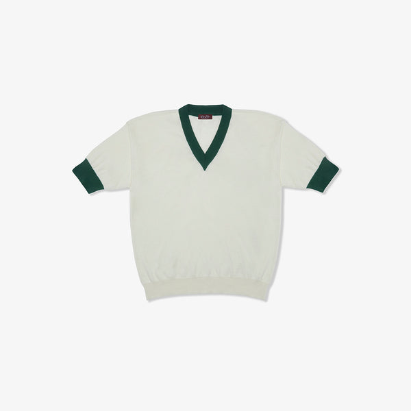 del toro shoes Men's Vintage Short Sleeve V-Neck Sweater - Vintage White / Forest Green Vintage White / Forest Green