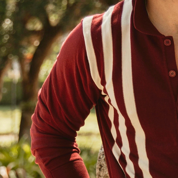 Del Toro Shoes Men's Vintage Stripe Polo Cardigan - Burgundy / Cream Stripe Burgundy / Cream Stripe