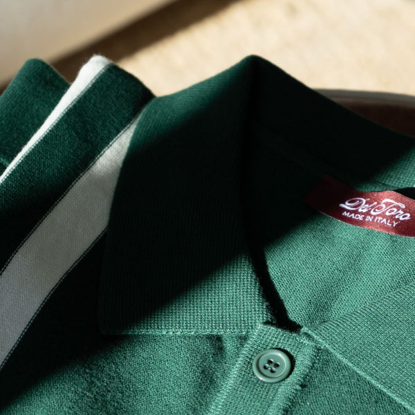 Del Toro Shoes Men's Vintage Stripe Polo Cardigan - Green/ Cream Stripe Green / Cream Stripe