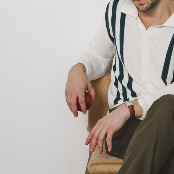 Del Toro Shoes Men's Vintage Stripe Polo Cardigan - Vintage White / Oceana Stripe Vintage White / Oceana Stripe