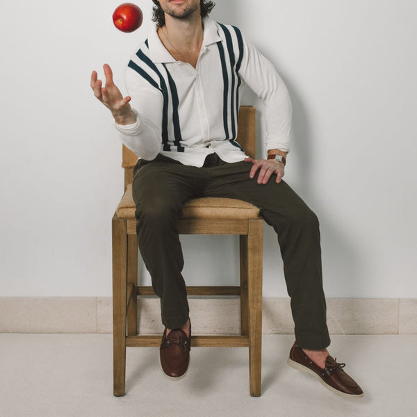 Del Toro Shoes Men's Vintage Stripe Polo Cardigan - Vintage White / Oceana Stripe Vintage White / Oceana Stripe