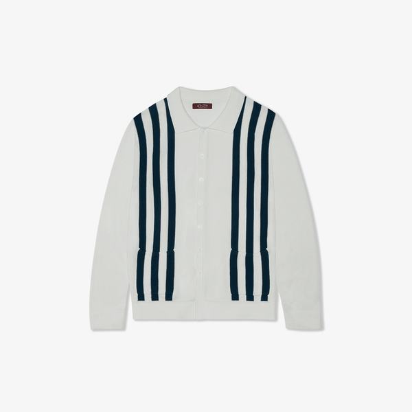 del toro shoes Men's Vintage Stripe Polo Cardigan - Vintage White / Oceana Stripe Vintage White / Oceana Stripe