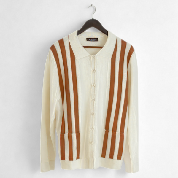 Del Toro Shoes Men's Vintage Stripe Polo Cardigan - Vintage White / Red Stripe Vintage White / Red Stripe