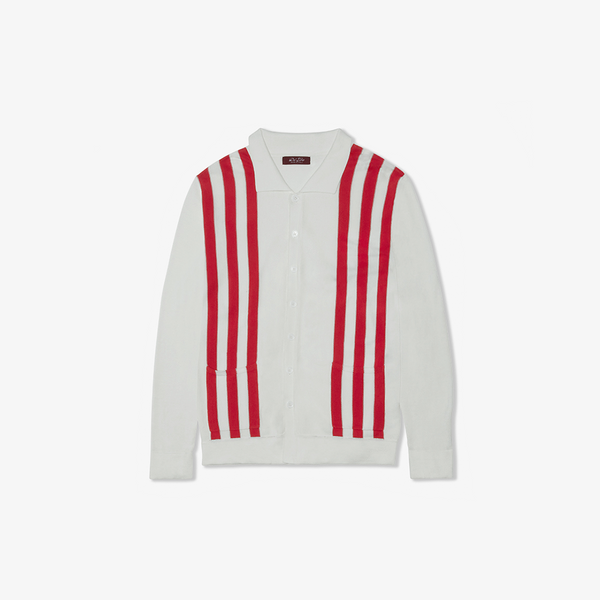 del toro shoes Men's Vintage Stripe Polo Cardigan - Vintage White / Red Stripe Vintage White / Red Stripe