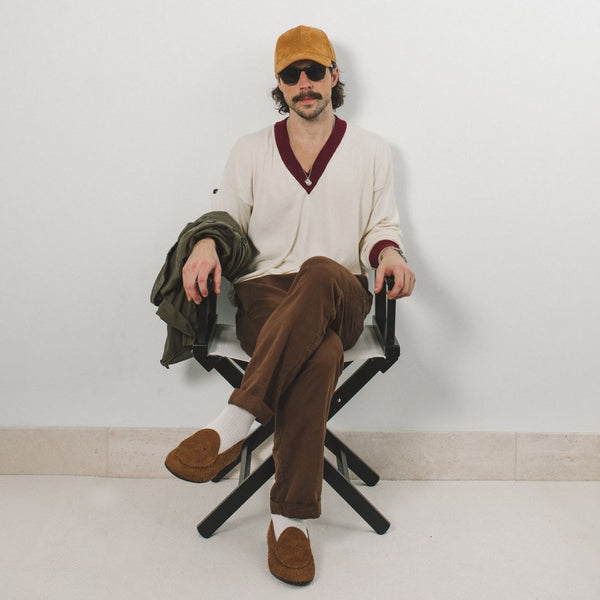 Del Toro Shoes Men's Vintage V-Neck Sweater - Vintage White / Burgundy Vintage White / Burgundy