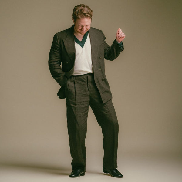 Del Toro Shoes Men's Vintage V-Neck Sweater - Vintage White / Forest Green Vintage White / Forest Green