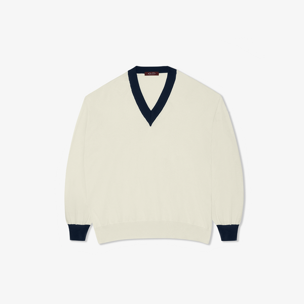 del toro shoes Men's Vintage V-Neck Sweater - Vintage White / Navy Vintage White / Navy