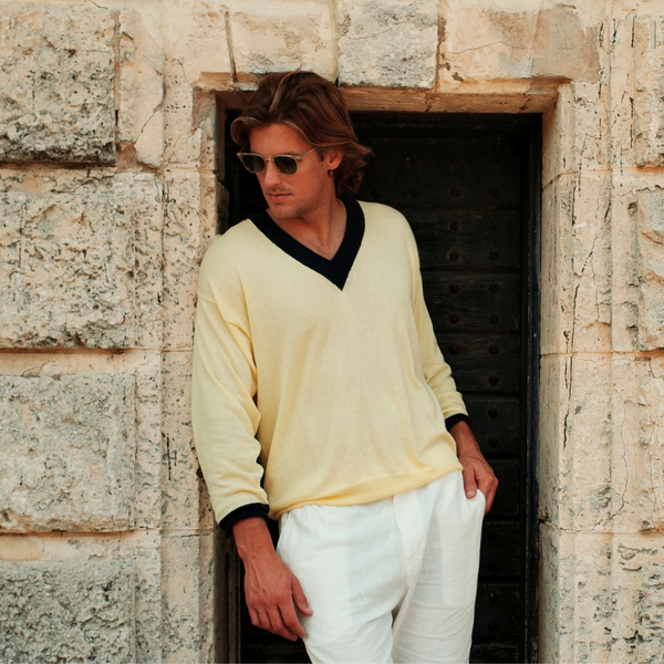 Del Toro Shoes Men's Vintage V-Neck Sweater - Vintage Yellow Vintage Yellow