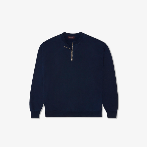 del toro shoes Men's Vintage Zip Crewneck Sweatshirt - Navy Navy