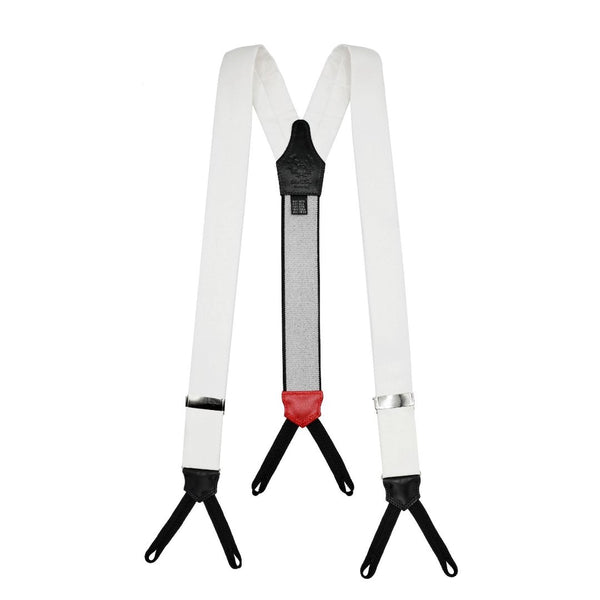 del toro shoes White Silk and Leather Suspenders White Silk / Leather