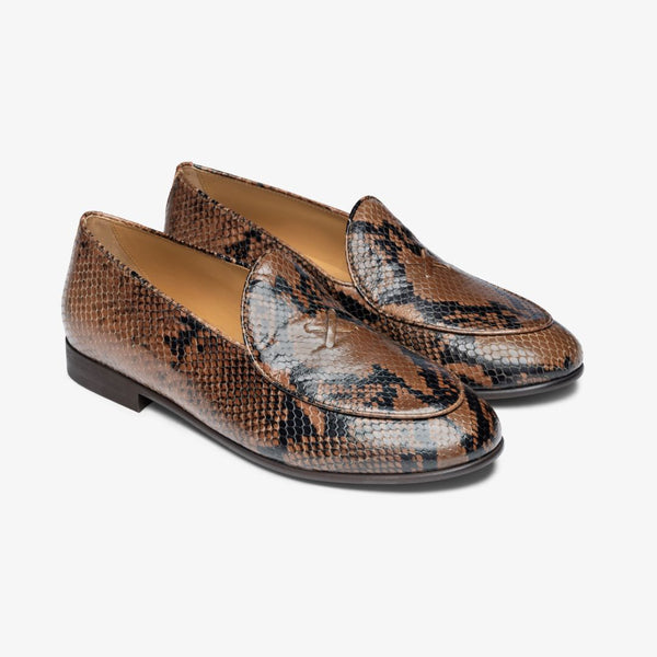 Del Toro Shoes Women's Brown Snakeskin Milano Loafer Brown Snakeskin