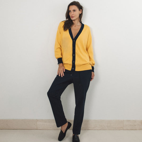 Del Toro Shoes Women's Vintage Fit Cardigan - Collegiate Yellow / Navy Collegiate Yellow / Navy