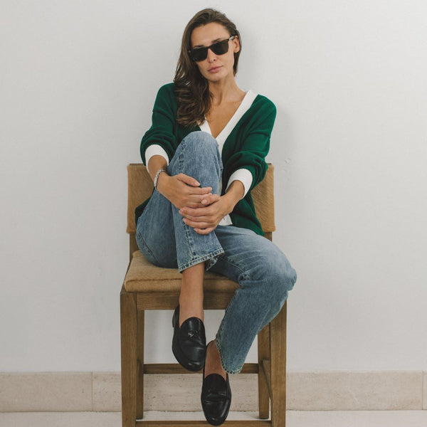 Del Toro Shoes Women's Vintage Fit Cardigan - Fairway Green / Vintage White Fairway Green / Vintage White