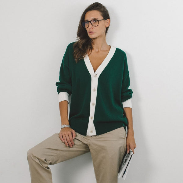 Del Toro Shoes Women's Vintage Fit Cardigan - Fairway Green / Vintage White Fairway Green / Vintage White