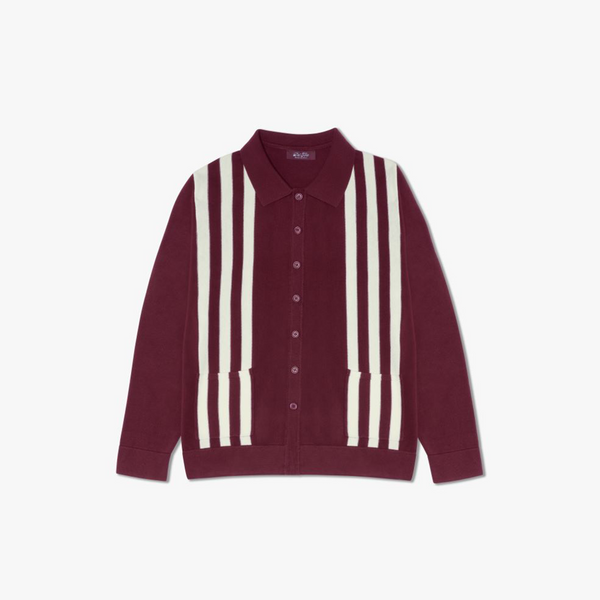 del toro shoes Women's Vintage Stripe Polo Cardigan - Burgundy / Cream Stripe Burgundy / Cream Stripe