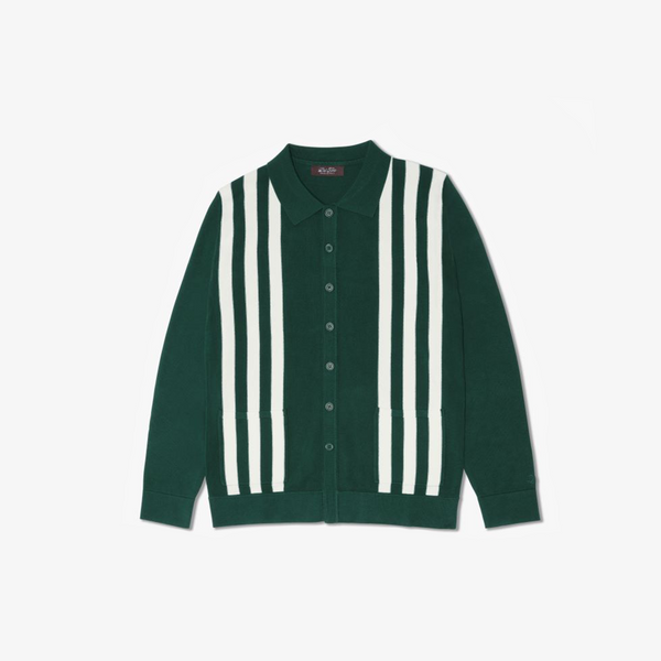 del toro shoes Women's Vintage Stripe Polo Cardigan - Green/ Cream Stripe Green / Cream Stripe
