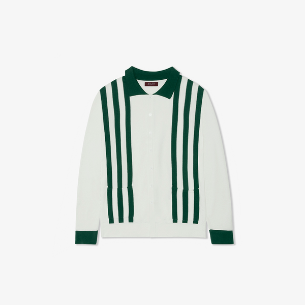 del toro shoes Women's Vintage Stripe Polo Cardigan - Vintage White / Forest Stripe Vintage White / Forest Stripe