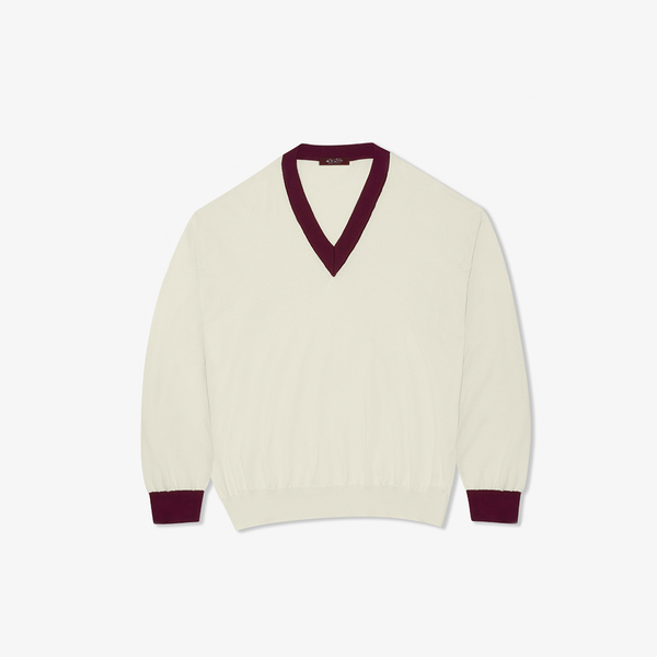 del toro shoes Women's Vintage V-Neck Sweater - Vintage White / Burgundy Vintage White / Burgundy