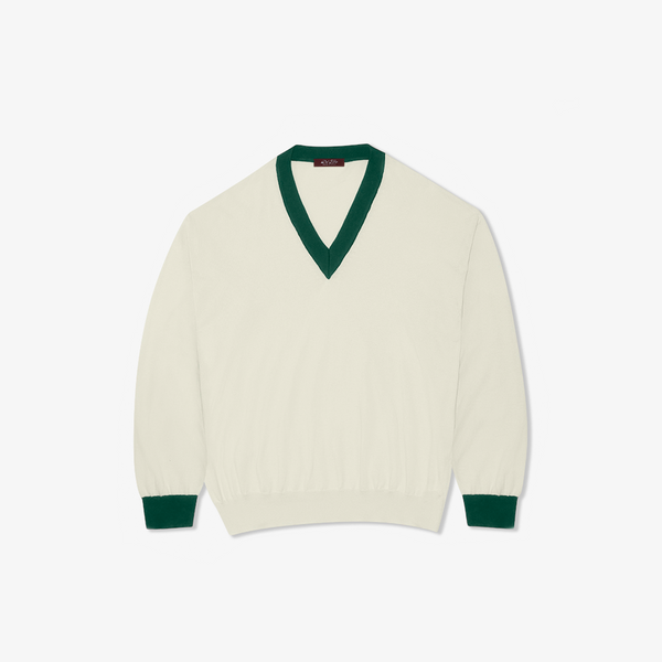 del toro shoes Women's Vintage V-Neck Sweater - Vintage White / Forest Green Vintage White / Forest Green