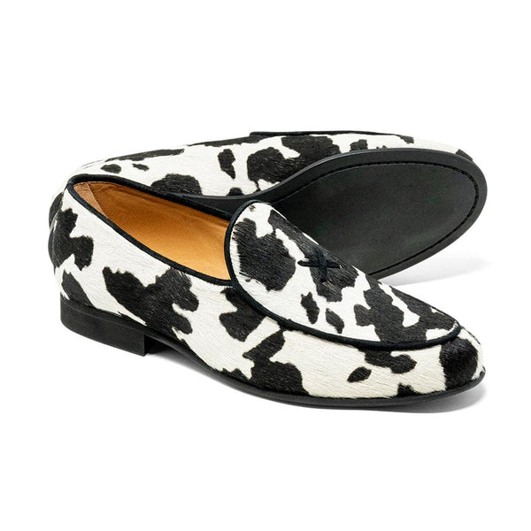 Del Toro Shoes Womens Cow Print Milano Loafer Cow Print Pony Hair