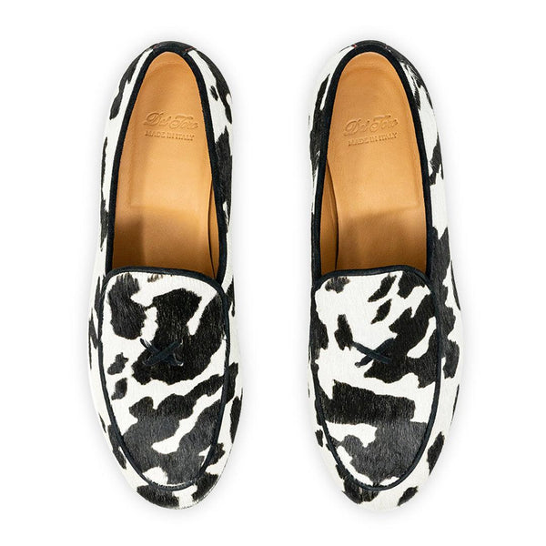 Del Toro Shoes Womens Cow Print Milano Loafer Cow Print Pony Hair