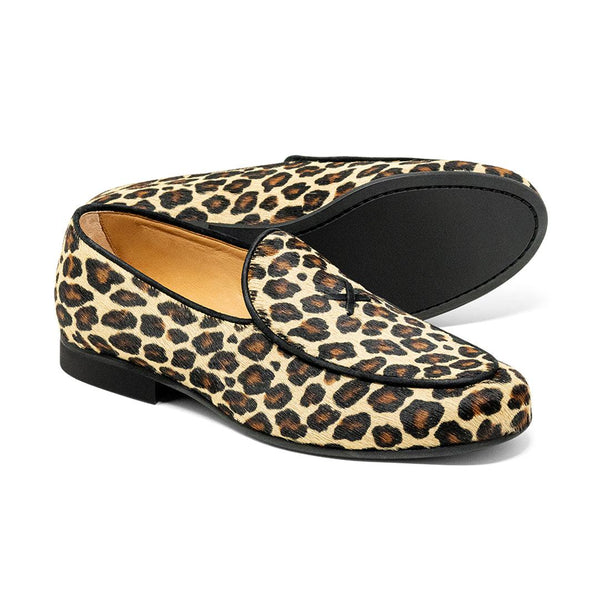 Del Toro Shoes Womens Leopard Print Milano Loafer Leopard Print Pony Hair