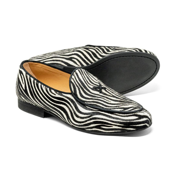 Del Toro Shoes Womens Zebra Print Milano Loafer Zebra Print Pony Hair
