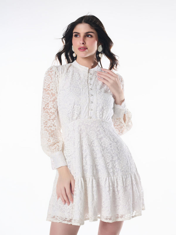 Delan A-Line Ruffle Lace Dress