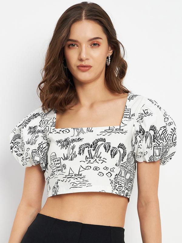 delan Balloon Sleeve All Over Printed Top