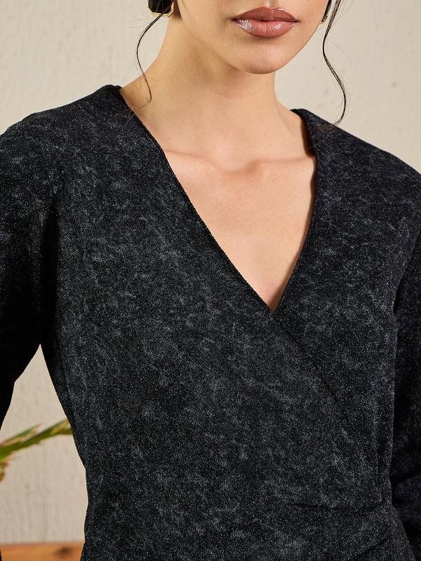 delan Cantone Party Metallic Wrap Dress