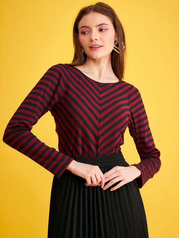 Delan Chevron Rib Full Sleeves Top