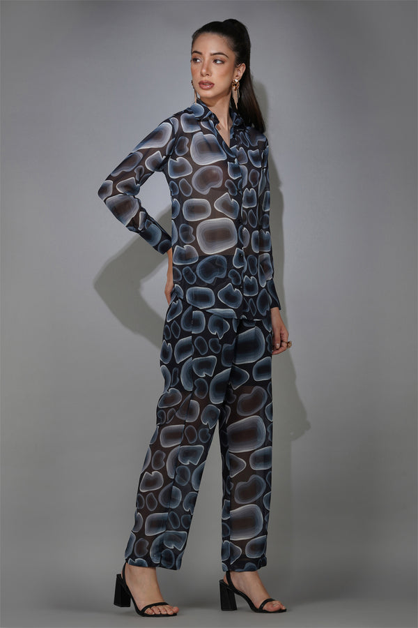 Delan Chiffon Abstract Printed Co-ord Set