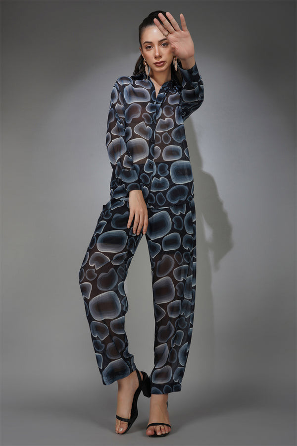 delan Chiffon Abstract Printed Co-ord Set