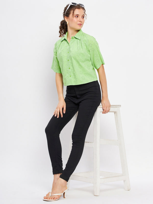 Delan Cropped Button Up Top