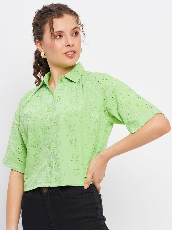 Delan Cropped Button Up Top