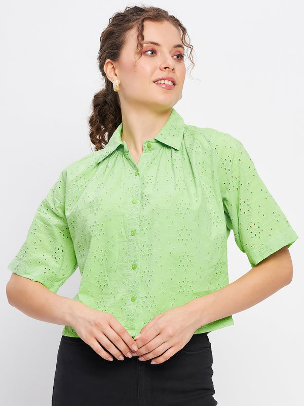 delan Cropped Button Up Top