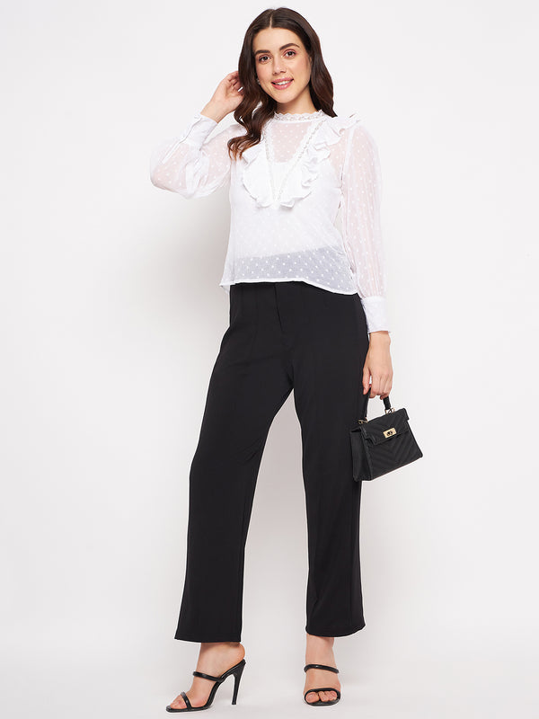 Delan Dobby Lace Ruffle Top