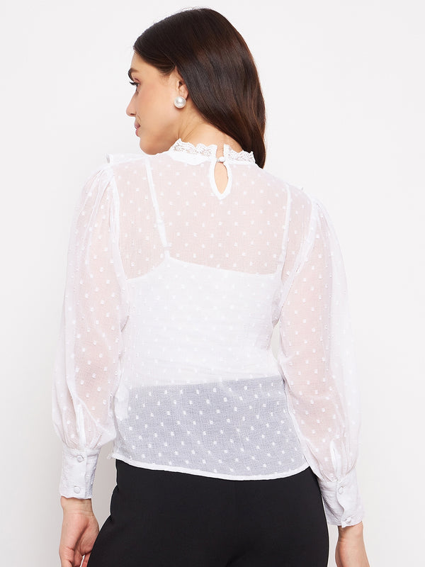 Delan Dobby Lace Ruffle Top