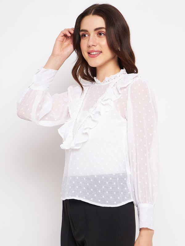 Delan Dobby Lace Ruffle Top
