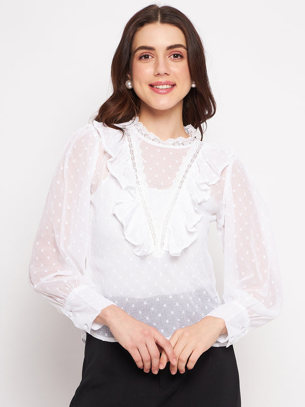 delan Dobby Lace Ruffle Top