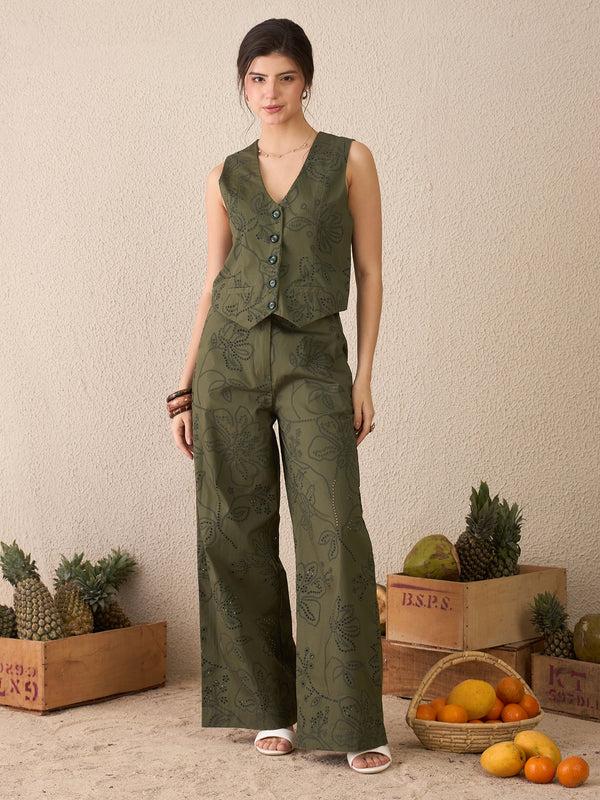 Delan Earthy Green Waistcoat