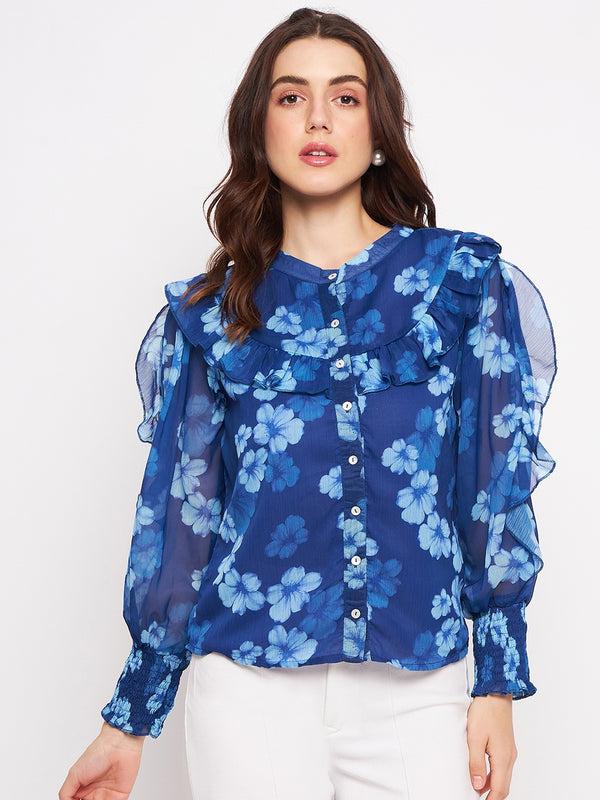 delan Floral Chiffon Printed Full Sleeves Top