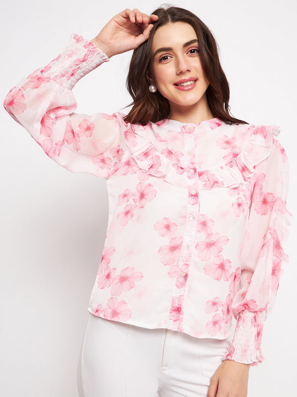 delan Floral Chiffon Printed Full Sleeves Top