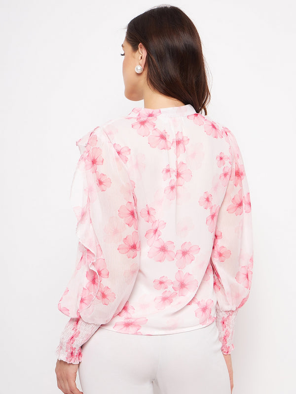 Delan Floral Chiffon Printed Full Sleeves Top